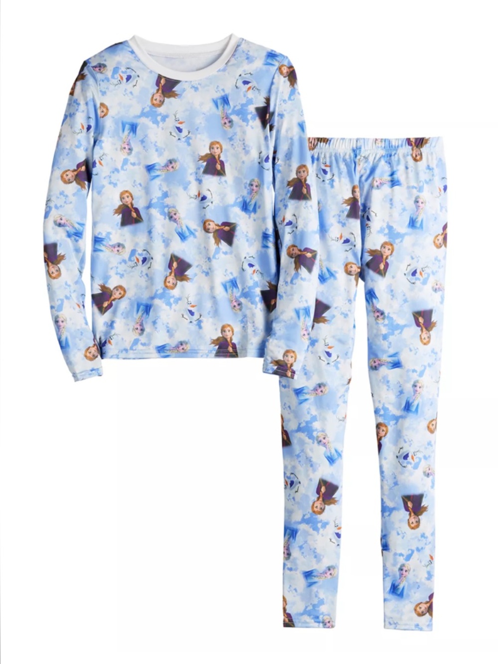 Cuddl Duds Frozen Stretch Silky Blue Pajama 2-Piece Base Layer Set
